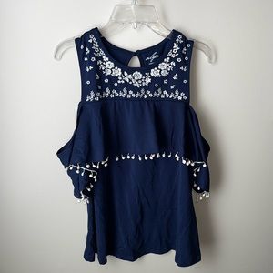 Francesca’s Blue and White Blouse Size Small